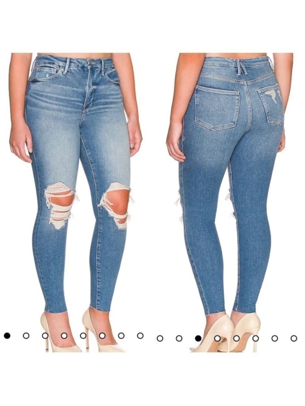 GOOD American Good Waist distressed jeans in indigo 016.